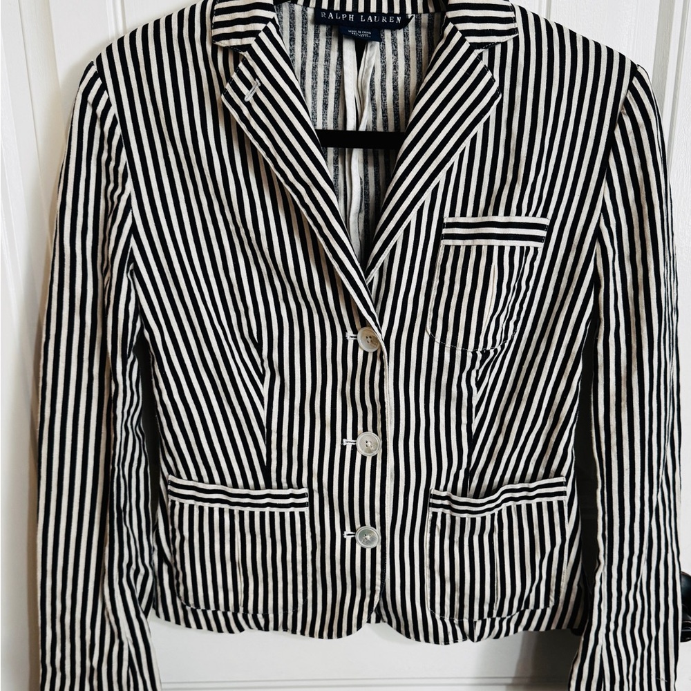 Ralph Lauren Linen Blend Striped Cropped Blazer Women’s Size 2 Nautical Preppy